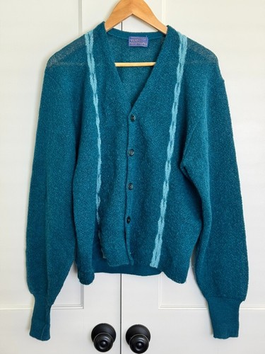 Vintage Pendelton Cardigan V-neck Virgin Wool Turquoise Retro 1960s Size L