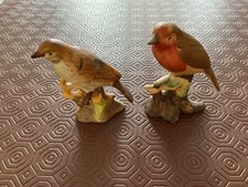 Pair of birds Mistle Thrush and Robin Figure Ornaments