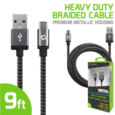 Cellet Premium Braided & Metallic Housing 9 Ft. Micro USB Charging Data Cable