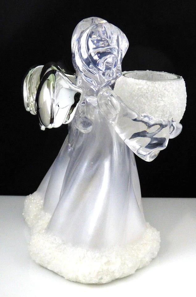 Angel Candle Holder Plastic Glass Votive Silver Wings Christmas Decor Vintage - Image 3 of 4