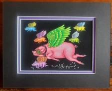 FLYING PIG, New Orleans Artist Jamie Hayes, SIGNED, double matted 8x10