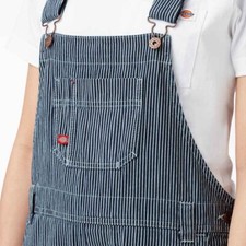 DICKIES - WOMENS RELAXED BIB OVERALL, RINSED HICKORY STRIPE, L VINTAGE