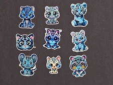 Blue Tiger Kawaii Sticker's. 9 pack