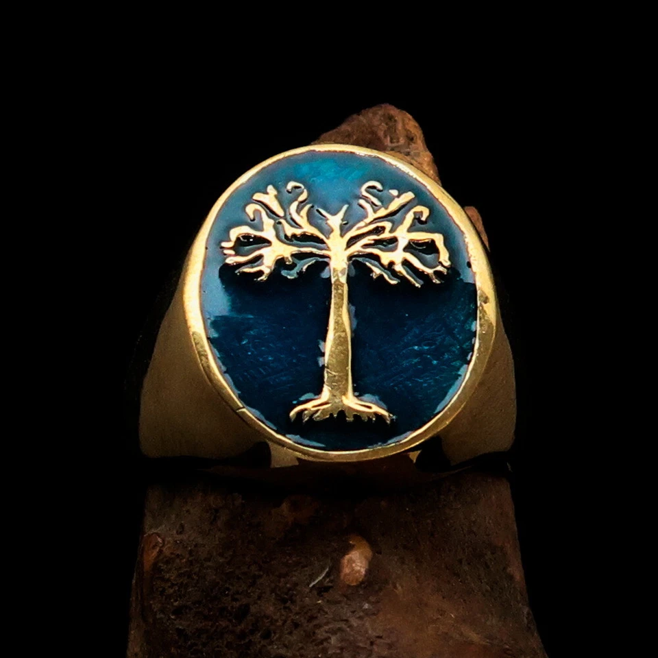 TREE OF LIFE RING, MENS COSTUME RING, TREE OF LIFE SYMBOL RING, BLUE SIZE 10 - Image 2 of 4