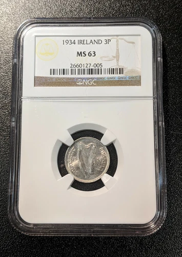 1934 MS63 Ireland 3 Pence UNC Eire KM 4 NGC Republic Registry Coin only 3 higher