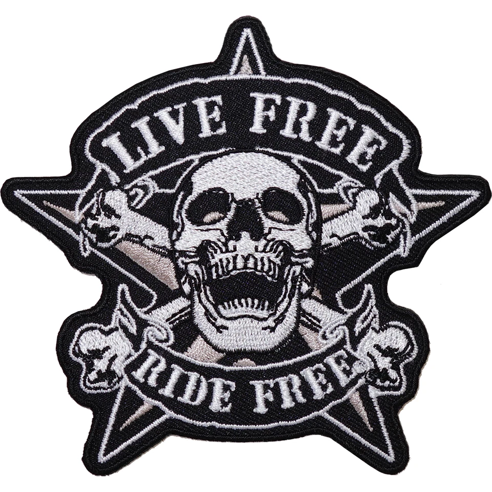 Live Free Ride Free Embroidered Iron Sew On Patch Motorcycle Jacket Black Badge