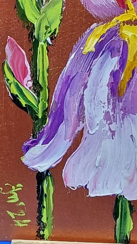 Arte de pared hecho a mano con marco dorado impasto flores jardín pintura original iris - Imagen 14 de 19