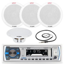 4 Pyle 6.5" Marine 400W Speakers, Pyle White AM FM USB Receiver, Marine Antenna