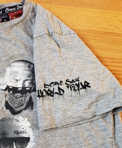 Brave Soul London World Tour gray short sleeve t-shirt Faces Skulls Size S - Picture 4 of 6