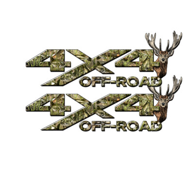 4x4 Bass Fish DEER HEAD Decals Truck OFF ROAD Stickers - 2 Pack MATTE