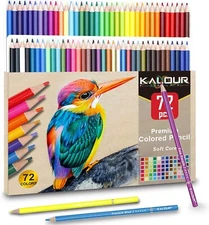 KALOUR 72 Count Colored Pencils for Adult Coloring Books Soft Core NEW Ship Incl