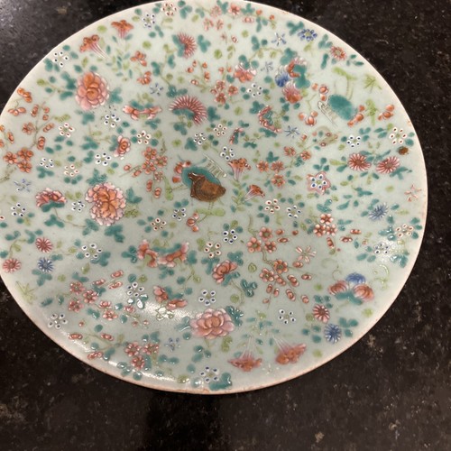 Chinese Celadon Cantonese Famille Rose Porcelain Plate 10 In Deep Plate 2. Wax - Picture 12 of 24