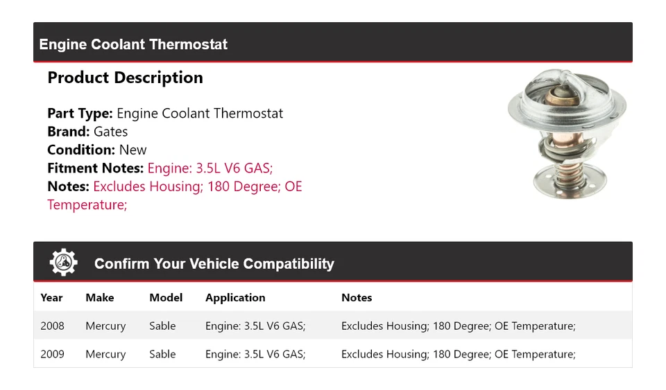 Ворота термостата охлаждающей жидкости для газового двигателя Mercury Sable 3,5 л V6 2008-2009 годов выпуска - Изображение 2 из 4