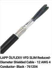 Lapp 761204 ÖLFLEX® VFD Slim Shielded Cable 12 AWG 4C Black Polymer Jacket 1FT