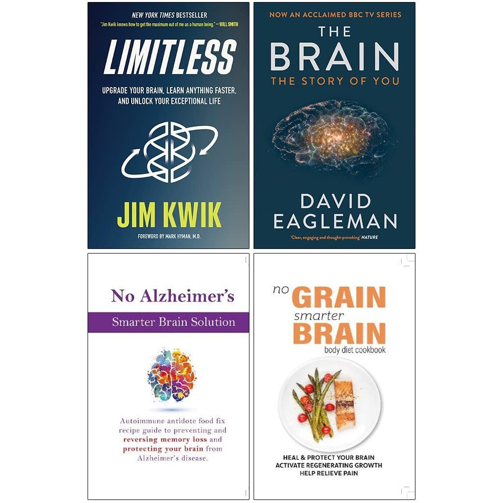 Limitless, Brain The Story, No Alzheimer's, No Grain Smarter Brain 4 Books Set
