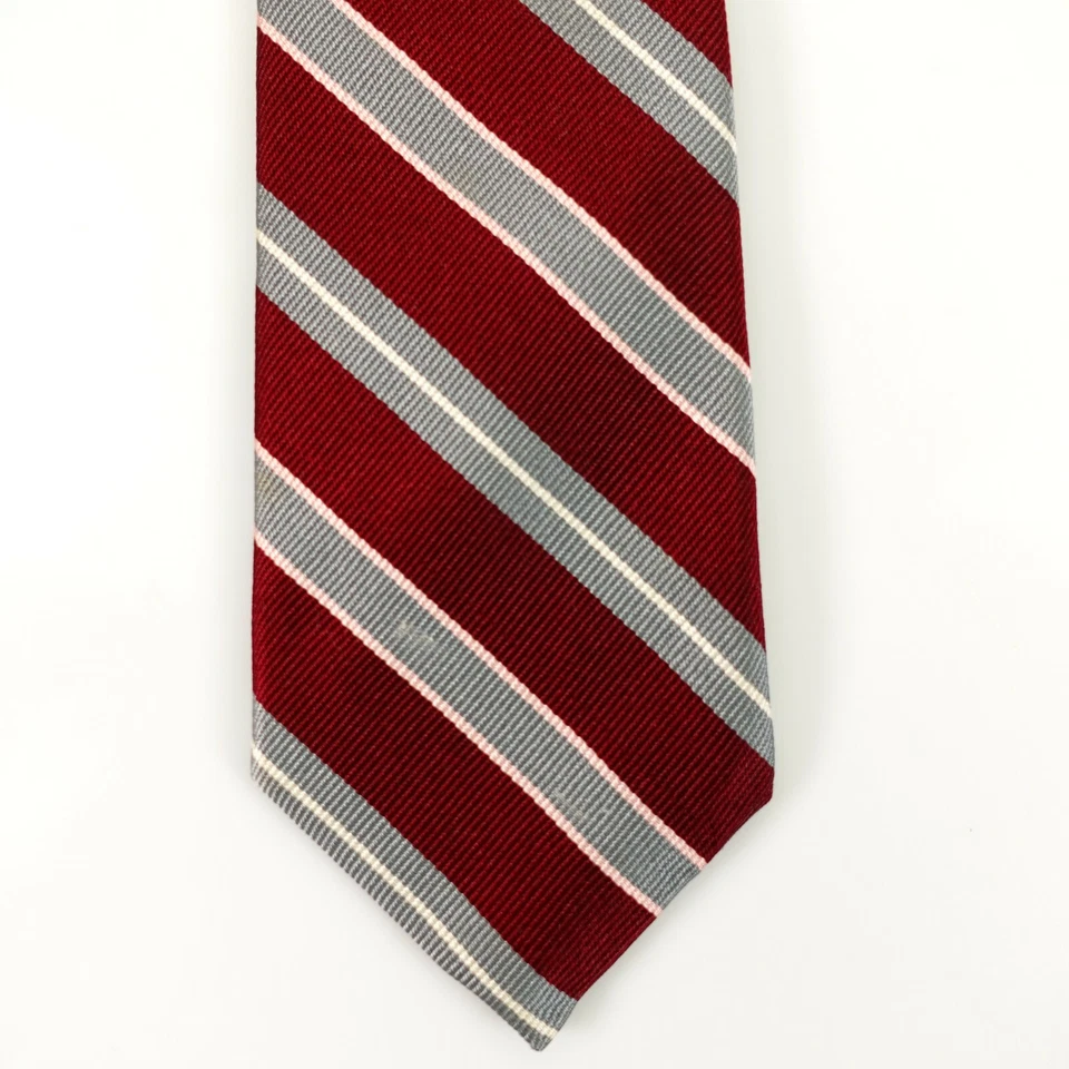 Vintage 60s Repp Stripe Tie Men Red Gray Ribbed Woven Groom Classic OLEG CASSINI - Image 2 of 4