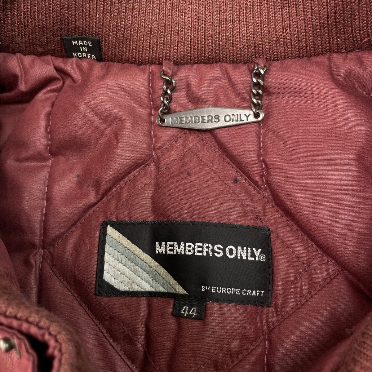 Vintage Members Only Bomber Jacket Men 44 Maroon Quilted Racer 