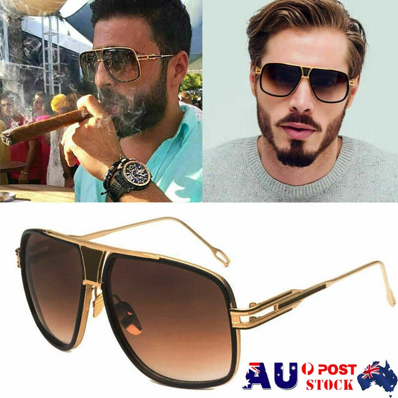 Designer Oversized Square Aviators Sunglasses Metal Bar Retro Mens