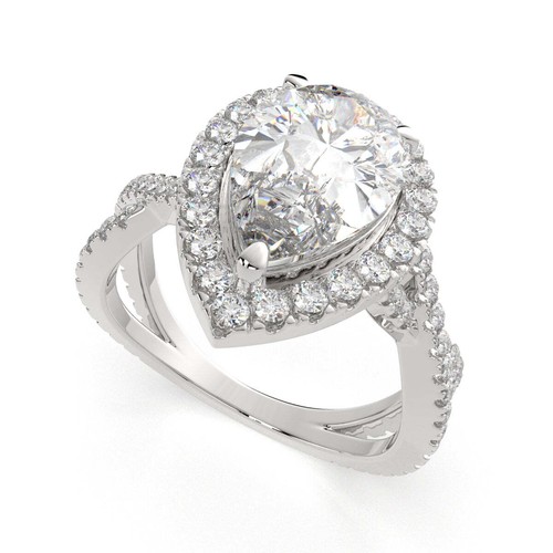 3.85 Ct Pear Cut Lab Grown Diamond Engagement Ring VS1 F White Gold 14k