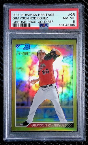 Grayson Rodriguez - 2020 Bowman Heritage #GR Gold Refractor #41/50 - PSA 8 - Picture 1 of 3