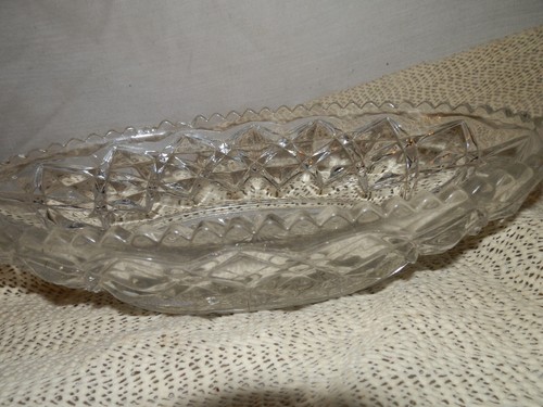 Vintage, Glass,Clear,Diamond Pattern,Sawtooth Edge,Oval,Celery Dish - Imagen 2 de 5