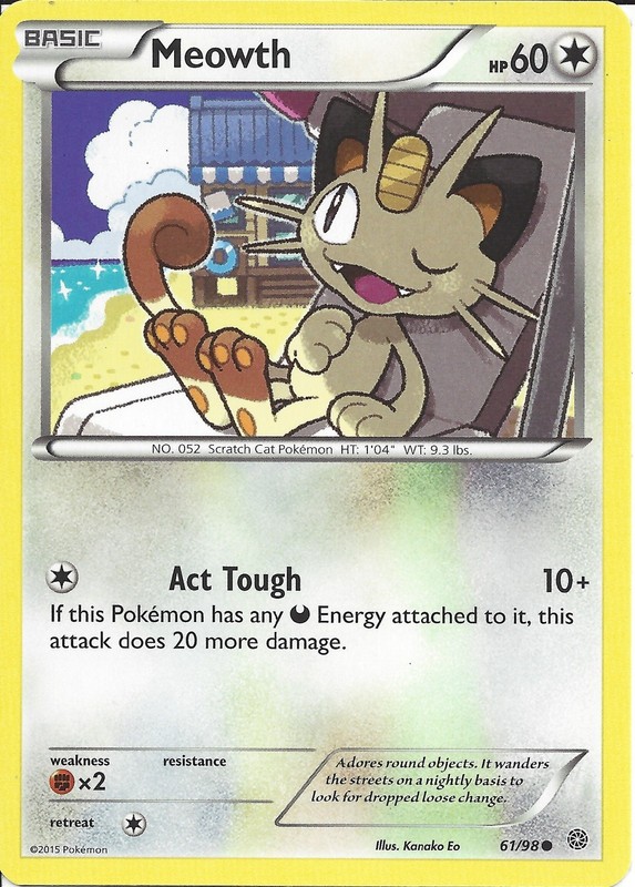 61/98 Meowth Common Card: Pokemon Trading Card Game XY-07 Ancient Origins