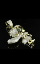 2.85CT Moissanite Bam Bam Flintstone Pendant 14K Yellow Gold Plated Ster. Silver