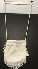 Small Ivory Beaded  Sequined Evening Bag Purse