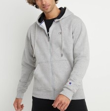 Champion Men POWERBLEND FLEECE FULL ZIP HOODIE EMBROIDERED C LOGO Grey XXL S089
