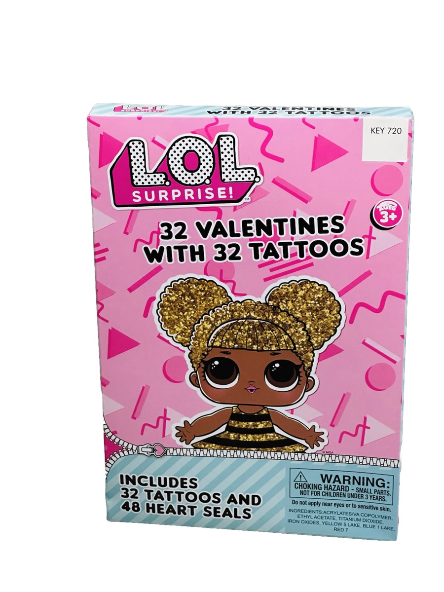 LOL Surprise Dolls 32 Valentine's Day Cards 32 Glitter Stickers