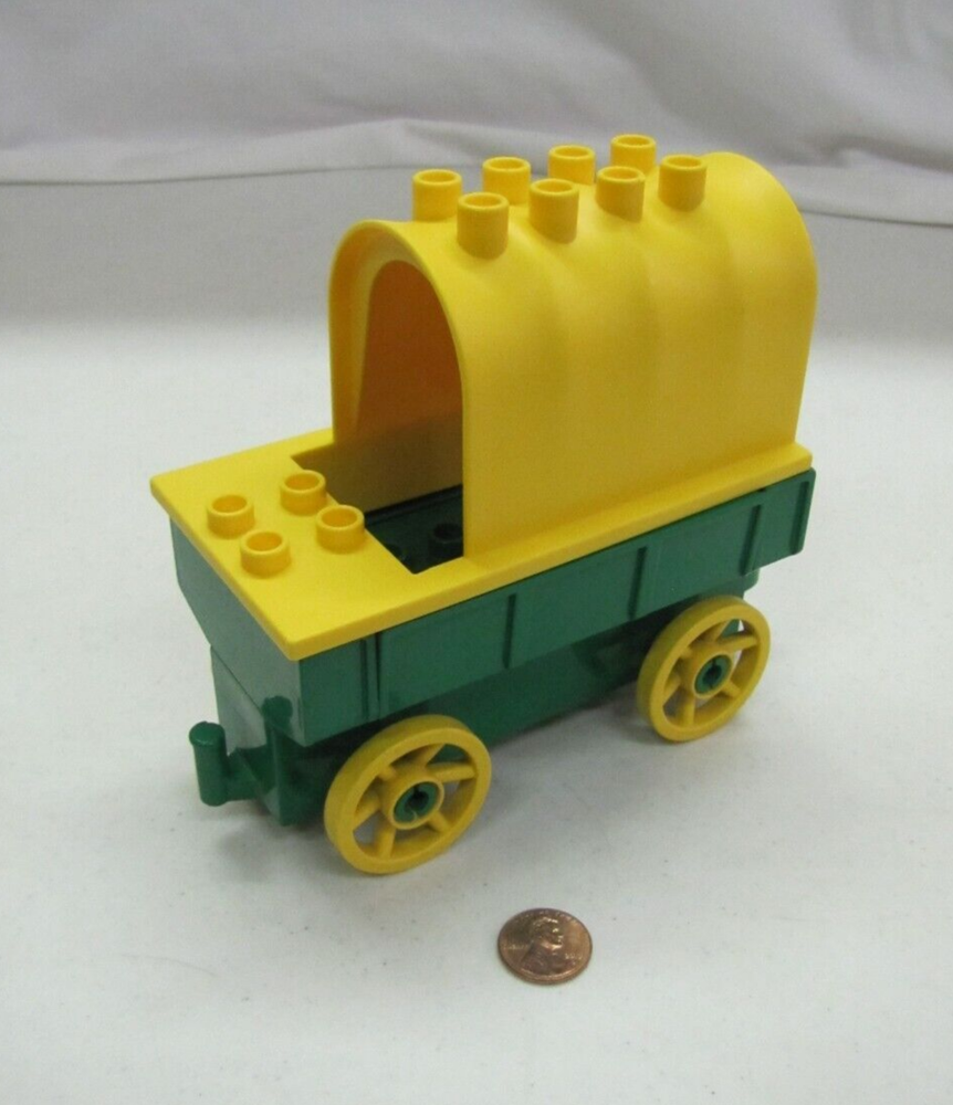 Lego Duplo VINTAGE TOWN COVERED WAGON Cowboy Vehicle Yellow & Green #2435