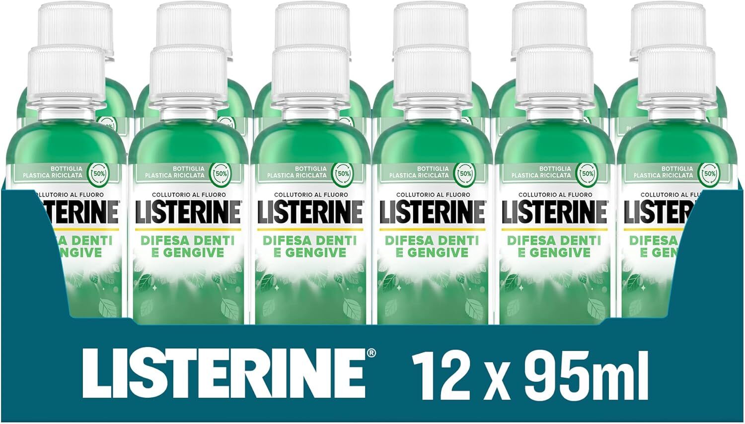 12 PEZZI  Listerine Colluttorio, Difesa Denti e Gengive, da 95ml