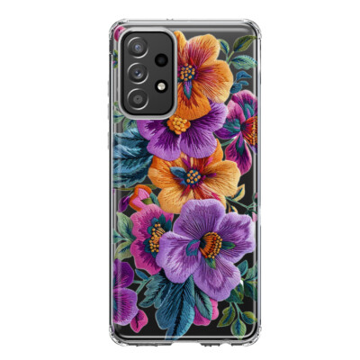 Mundaze Case for Samsung Galaxy A32 Cover Embroidered Pink Purple Flowers