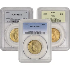 US Gold $10 Indian Head Eagle - PCGS MS62 - Random Date and Label