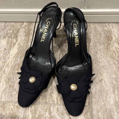 CHANEL Camellia COCO MARK Heel Mules Sandals Pumps Shoes