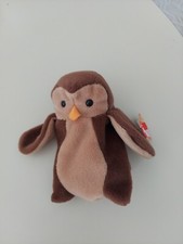 TY BEANNIE BABY HOOT THE OWL RETIRED PVC PELLETS  WITH TAGS 1995 NEW