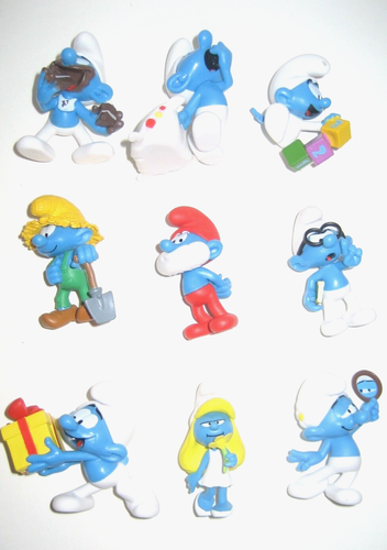 2023 Peyo Smurfs Figure Lot of 9 Sleepy Brainy Cake Gift Farmer Papa Baby Vanity - Picture 6 of 15