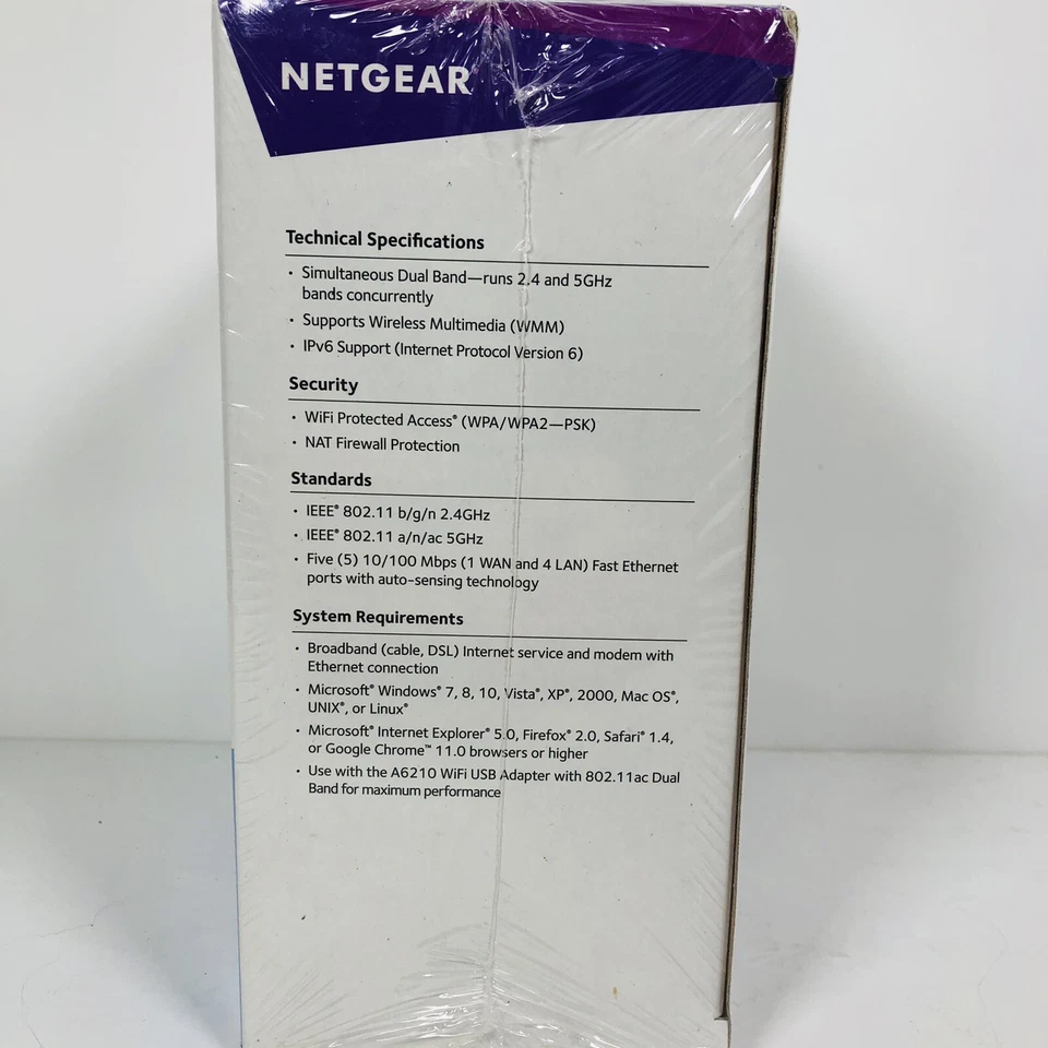 NETGEAR R6020-100NAS 450 Mbps 4 Port Dual Band WiFi Router New Sealed AC750 - Image 4 of 4