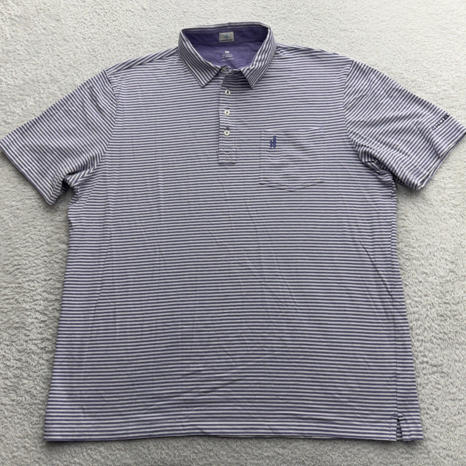 johnnie-O Hangin Out Mens XL Purple White Striped Short Sleeve Polo Shirt CHUBB
