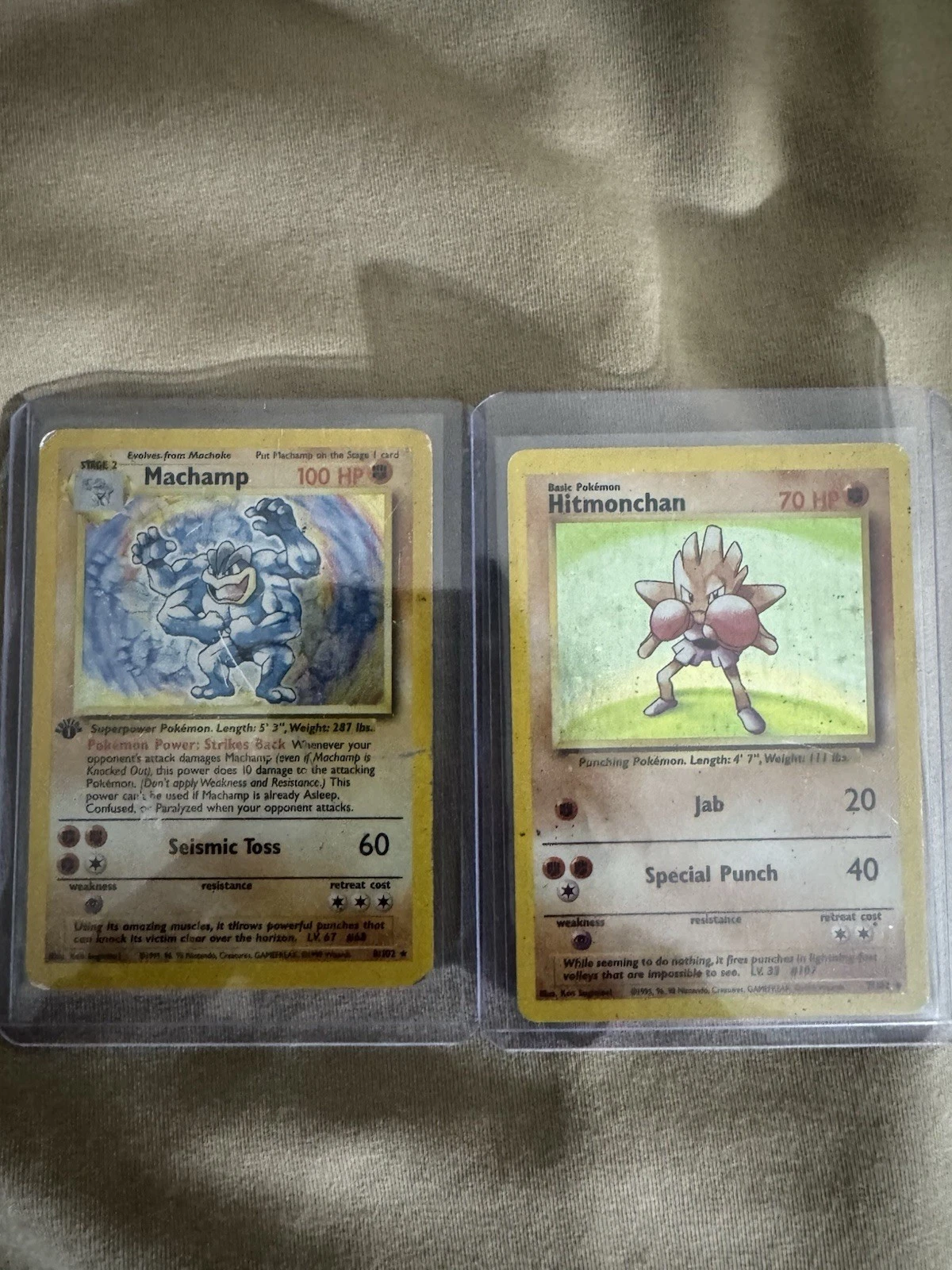 Wizards of the Coast Pokémon TCG Base Set Machamp 8/102 1st Ed Hitmonchan 7/102