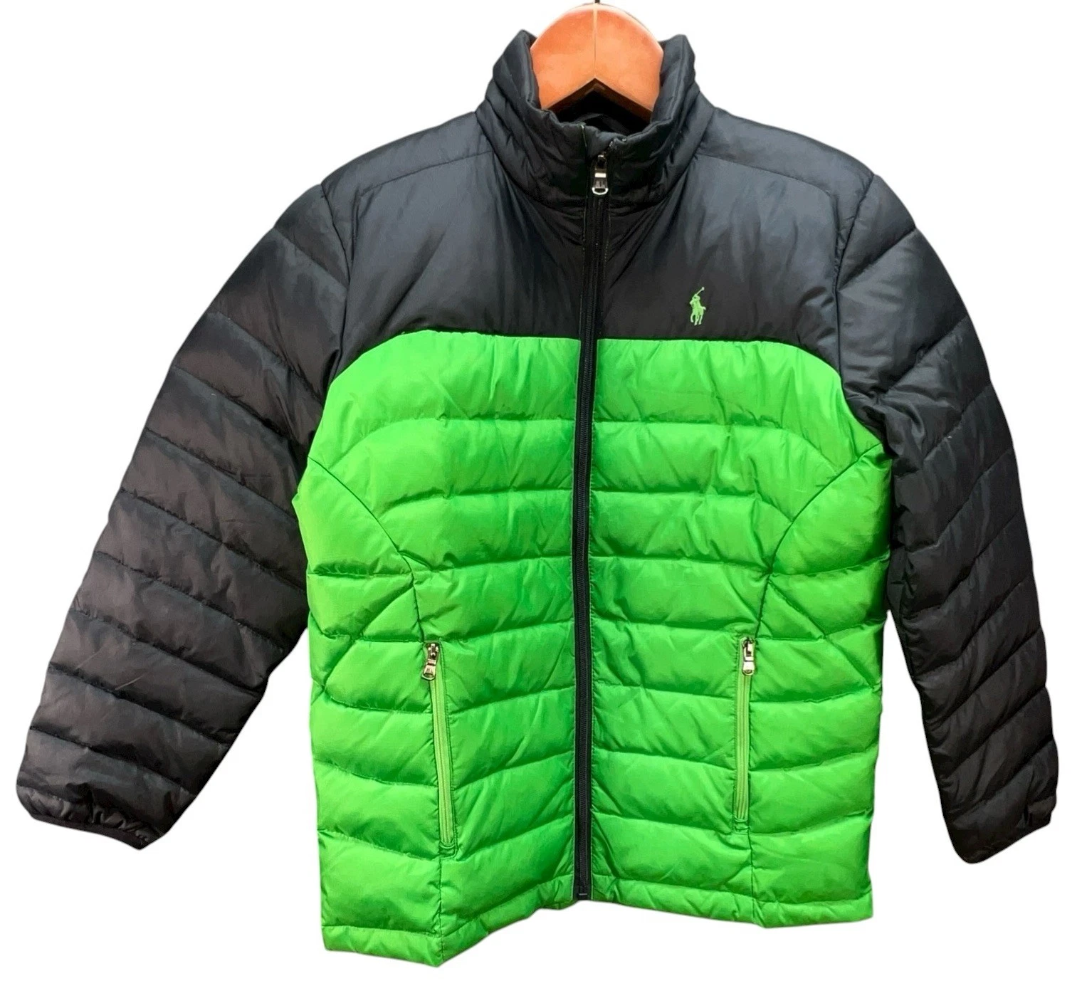 Polo Ralph Lauren Kids Boys Unisex Quilted Down Jacket Green/Blue Sz M 10-12