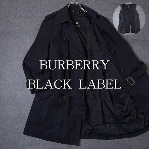 Burberry Blue Label, Burberry Black Label Men's Trench Coat Black Cotton Gabardine Size M #FJ AIA