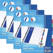 Bazic Products Binder Dividers, 10 Color Tabs, 8.5 x 11 in. (4 PACK)