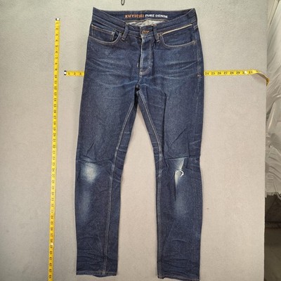 Kuyichi Jeans Mens Blue Selvedge Slim Tapered Jim Distressed Fits 32x32