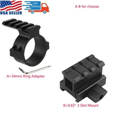 Scope Mount 34mm Ring Barrel Adapter/0.83" See-thru 3 Slot Riser Mount Base US