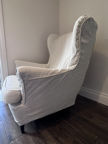 IKEA Strandmon Armchair Chair Grey WITH Bemz beige linen cover - Picture 3 of 9