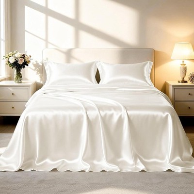 Pink Satin Queen Bed Sheet Set 4 Piece Silky Soft Deep Pocket Luxury Bedding