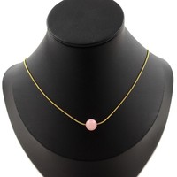 Steine Und MinéRaux. Halskette 1 Perle Opal Rosa 8 Mm. Stahl Golden Edelstahl