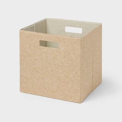 13'' Fabric Bin Tan Linen: 13 Inch Storage Cube, Decorative Storage