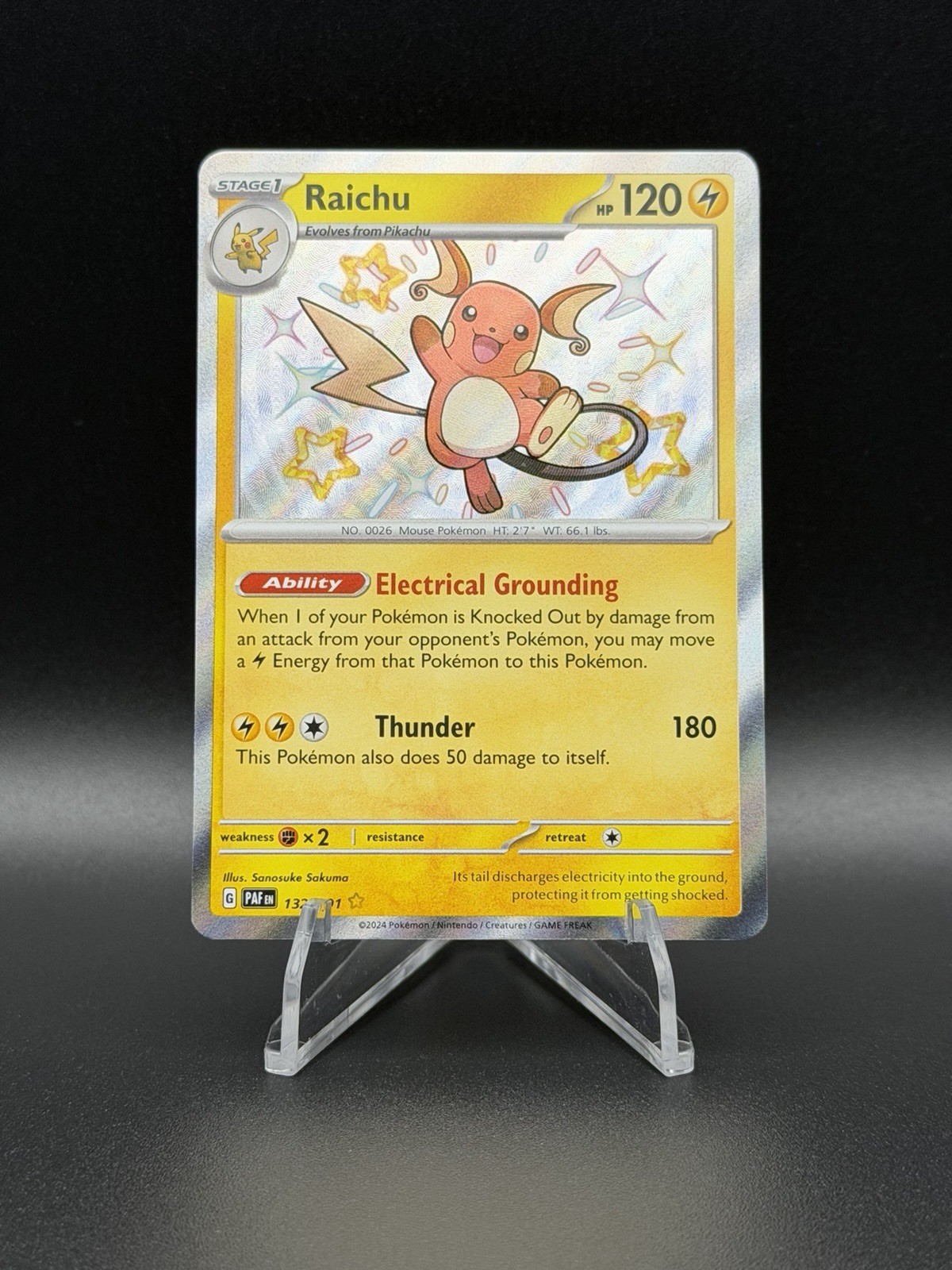 Pokemon Paldean Fates Raichu 132/091 Shiny Rare Holo Near Mint